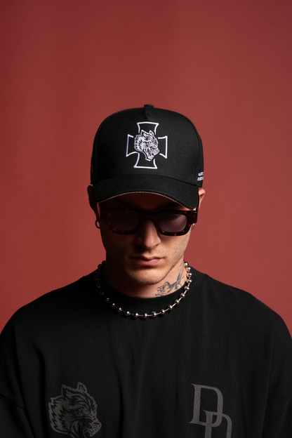 WOLF IRON CROSS A FRAME SNAPBACK IN BLACK