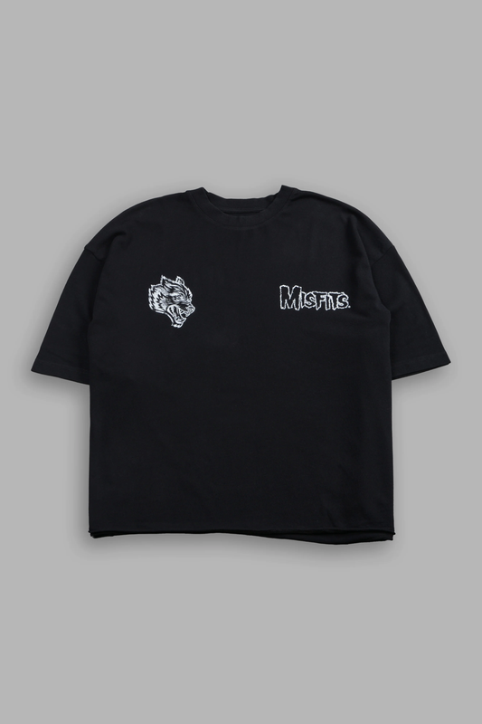 MISFITS PREMIUM OVERSIZED RAW HEM BOX CUT TEE IN BLACK