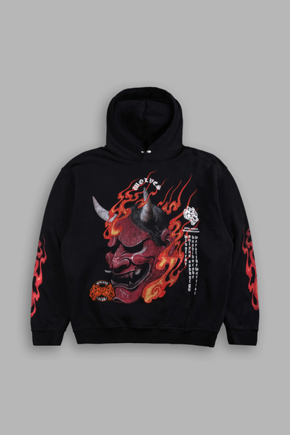WOLVES CLUB ONI INFERNO PIERCE HOODIE IN BLACK
