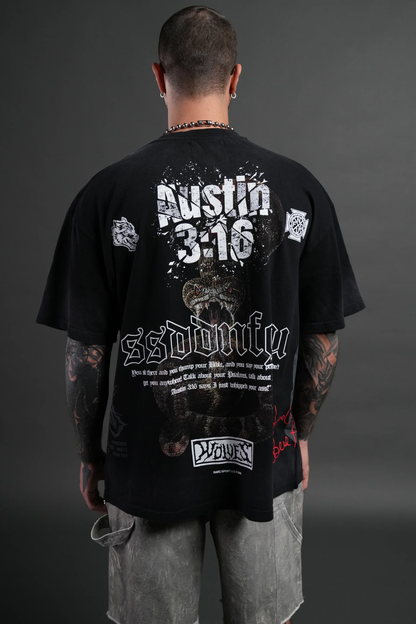 RAISE HELL PREMIUM OVERSIZED TEE IN BLACK DRIFT WASH
