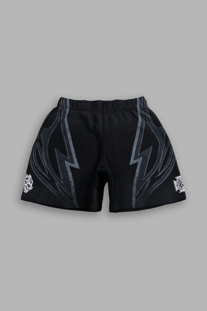 REAL RECOGNIZE REAL UNISEX OVERSIZED POST LOUNGE SWEAT SHORTS V2 IN BLACK DRIFT WASH