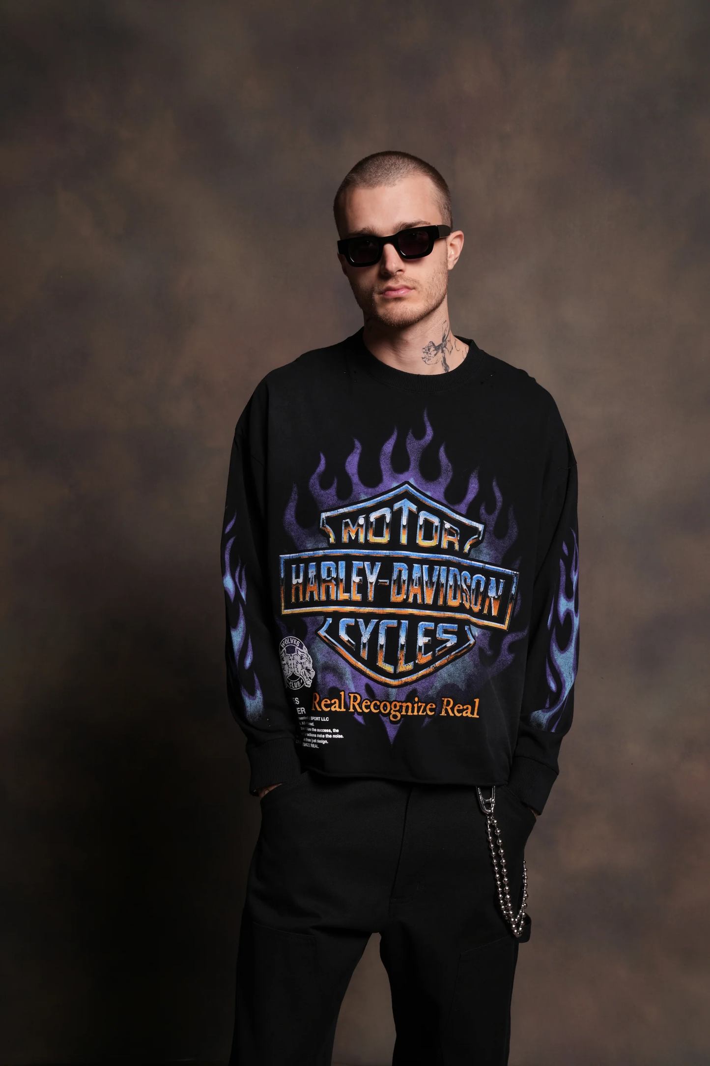 IRON FIRE DISTRESSED GRUNGE "BOX CUT" L/S TEE IN BLACK SUN FADE