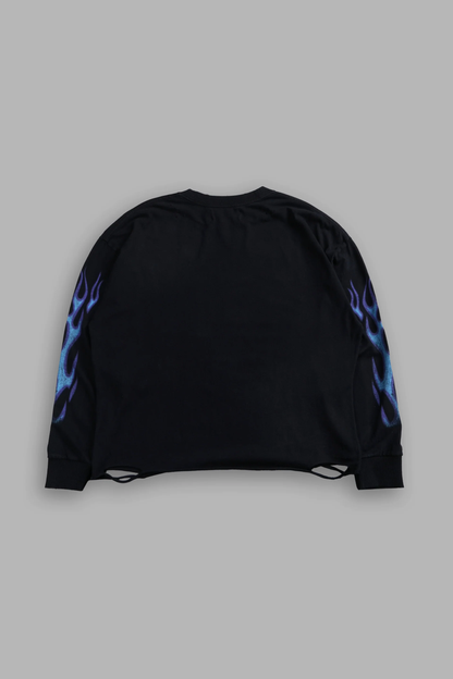 IRON FIRE DISTRESSED GRUNGE "BOX CUT" L/S TEE IN BLACK SUN FADE