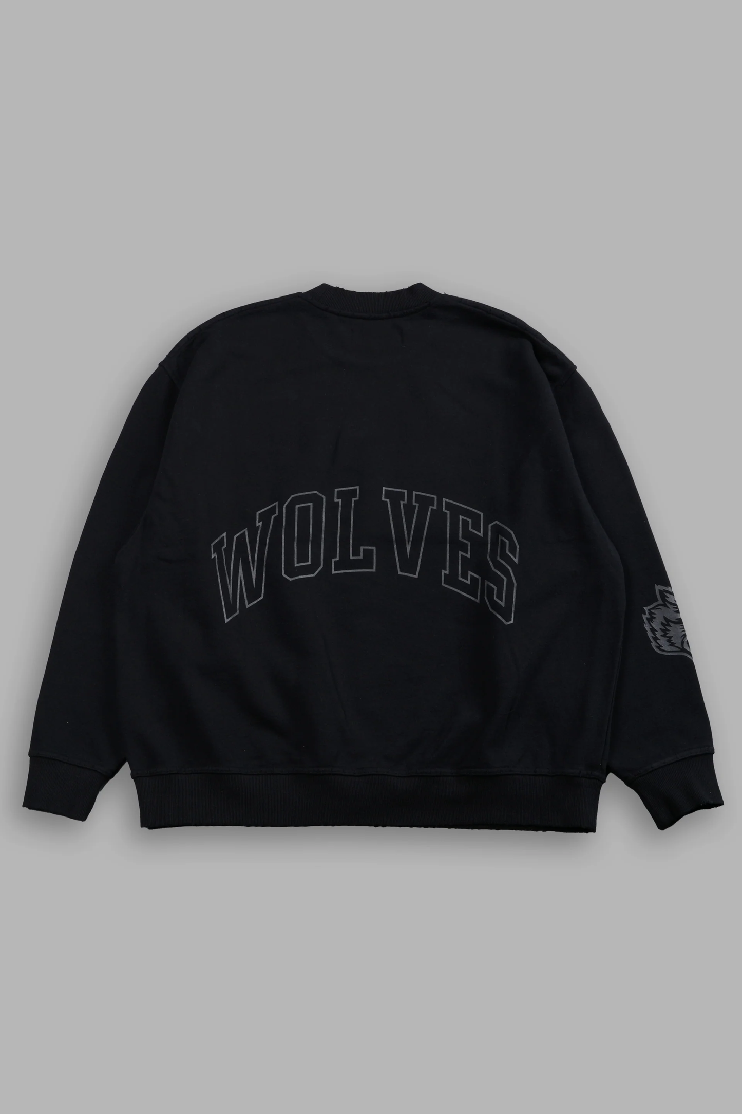 POWERHOUSE OF THE WOLVES DESTROYED OVERSIZED LONDON CREWNECK IN BLACK