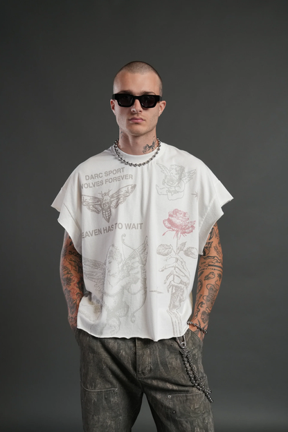 SACRED FLASH GRUNGE CUT-OFF TEE IN CREAM