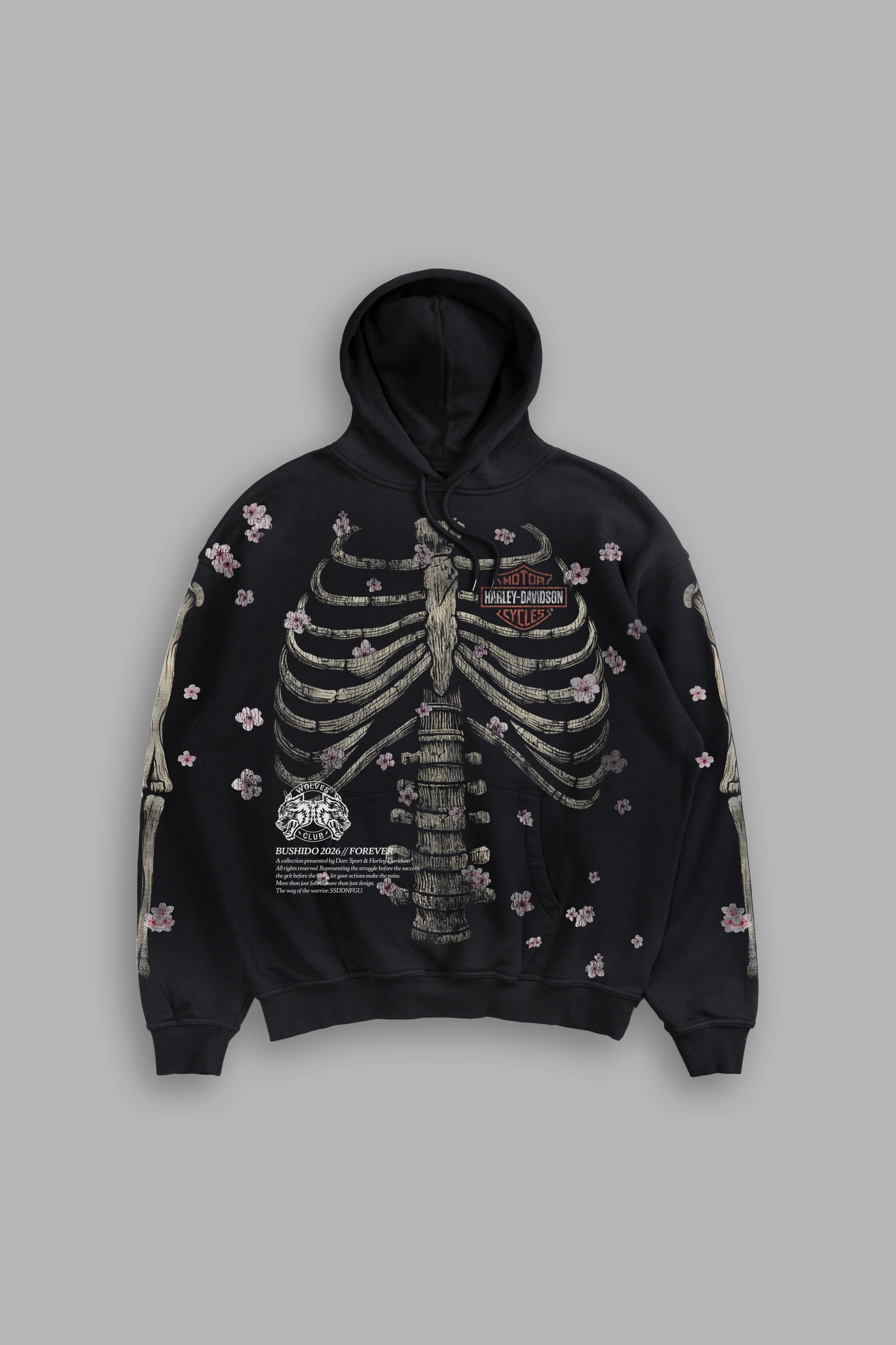 MORI BLOSSOM BISHOP HOODIE IN BLACK DRIFT WASH