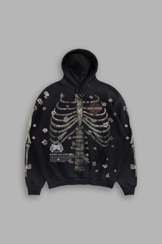 MORI BLOSSOM BISHOP HOODIE IN BLACK DRIFT WASH