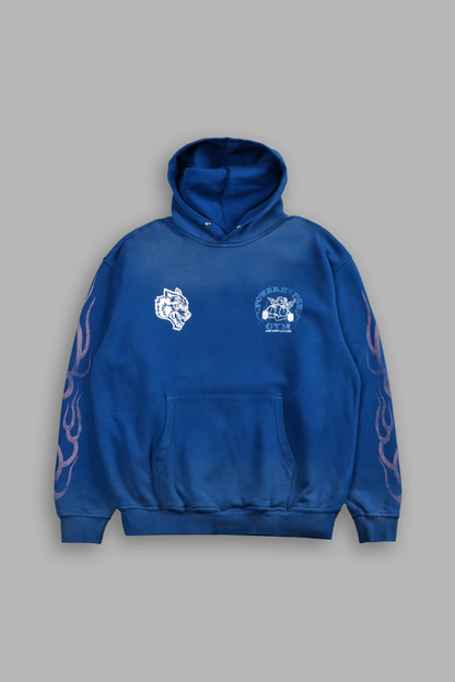 POWERHOUSE OF THE CHERUB UNISEX "PIERCE" HOODIE IN DARC COBALT DRIFT WASH