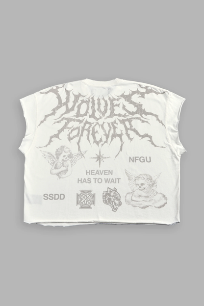 SACRED FLASH GRUNGE CUT-OFF TEE IN CREAM