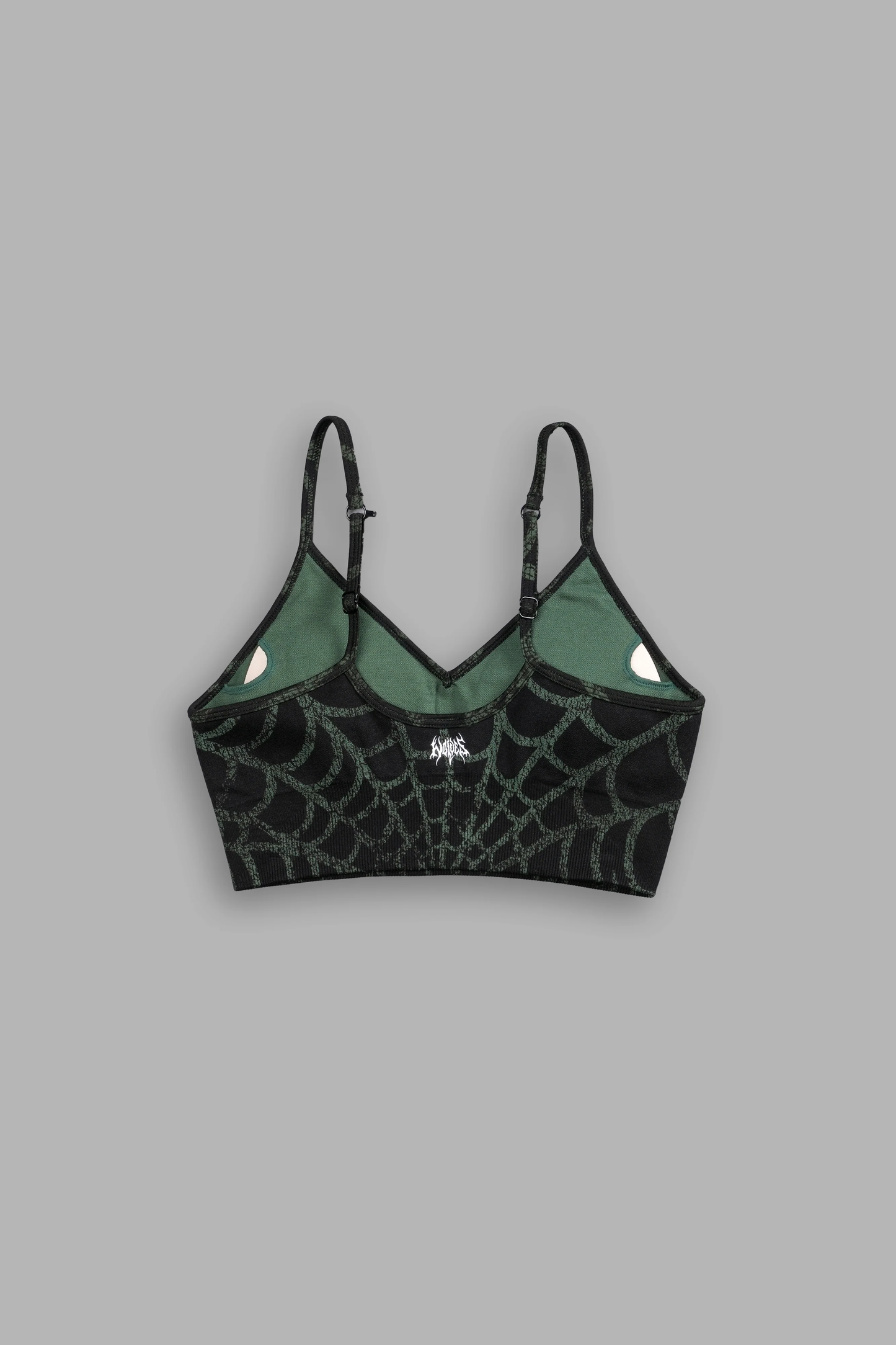 HESH "EVERSON SEAMLESS" SPORTS BRA IN BLACK/GREEN SYMBIOTE WEB