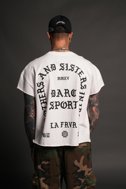 LA CHERUB GRUNGE MID LENGTH RAW HEM CAP SLEEVE TEE IN CREAM