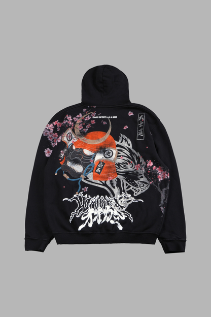 SAMURAI AND THE WOLF PIERCE HOODIE IN BLACK