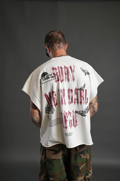 BURY ME IN DARC FOREVER GRUNGE CUT-OFF TEE IN CREAM