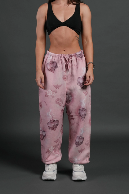 SACRED PATH UNISEX LIGHTWEIGHT LOUNGER SWEAT PANTS IN CORAZON DE DEVOCION TONAL