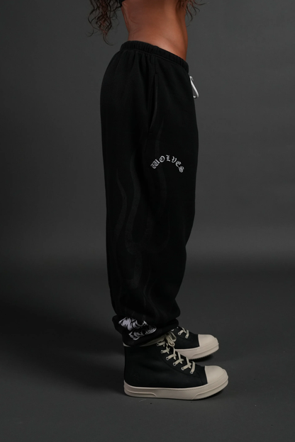 POWERHOUSE OF THE CHERUB UNISEX LIGHTWEIGHT LOUNGER SWEAT PANTS IN BLACK DRIFT WASH