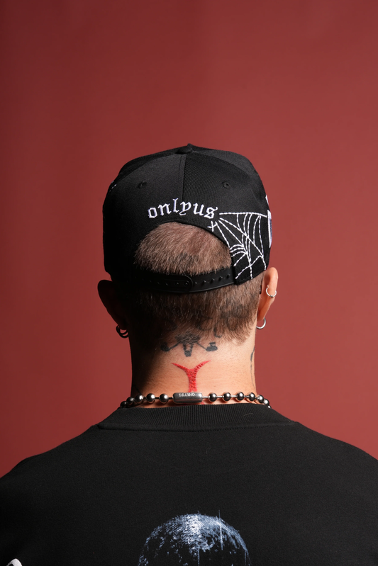 WEBBED A FRAME SNAPBACK IN BLACK
