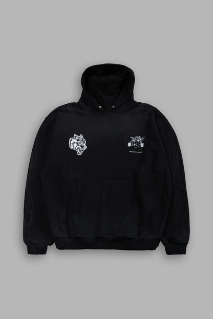 POWERHOUSE OF THE CHERUB UNISEX "PIERCE" HOODIE IN BLACK DRIFT WASH