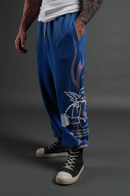 POWERHOUSE OF THE CHERUB UNISEX LIGHTWEIGHT LOUNGER SWEAT PANTS IN DARC COBALT DRIFT WASH