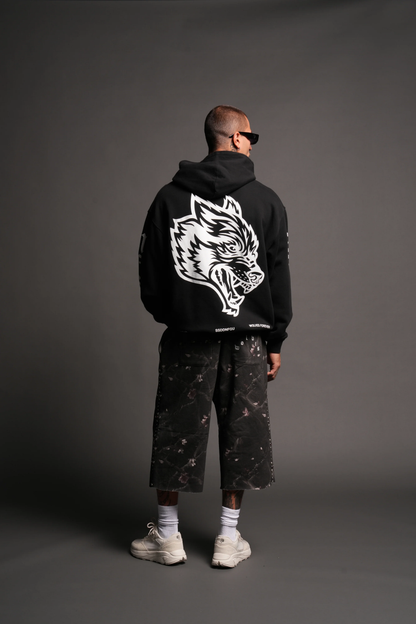 BIG WOLF HEAD PIERCE HOODIE IN BLACK