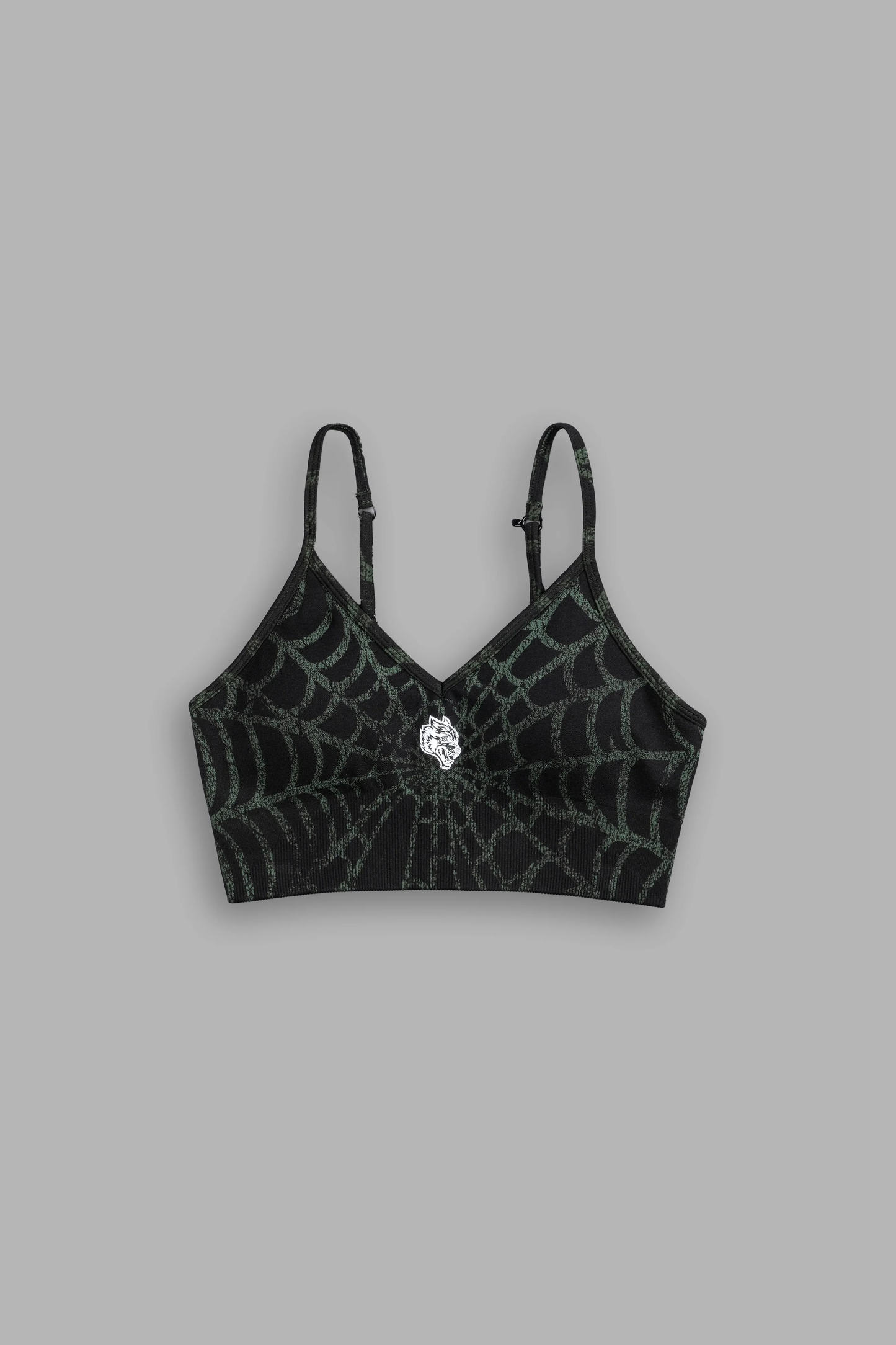 HESH "EVERSON SEAMLESS" SPORTS BRA IN BLACK/GREEN SYMBIOTE WEB