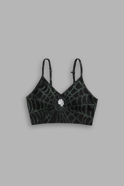 HESH "EVERSON SEAMLESS" SPORTS BRA IN BLACK/GREEN SYMBIOTE WEB