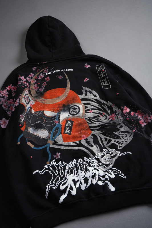 SAMURAI AND THE WOLF PIERCE HOODIE IN BLACK