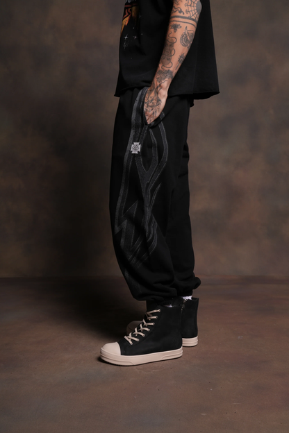REAL RECOGNIZE REAL UNISEX LOUNGER SWEAT PANTS IN BLACK DRIFT WASH