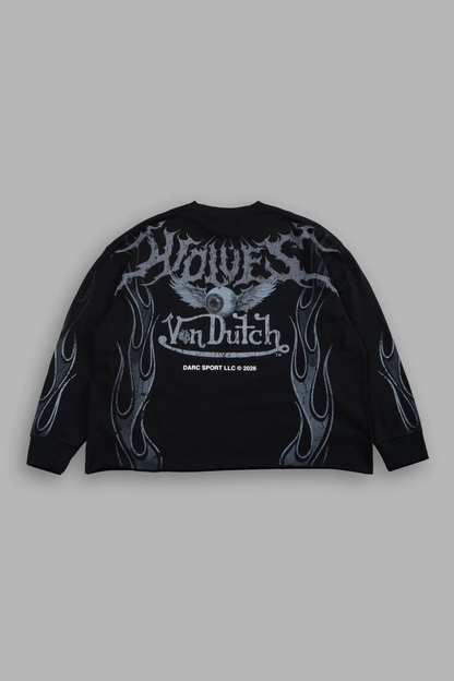 TAKE-OFF GRUNGE MID-LENGTH RAW HEM LS TEE IN BLACK