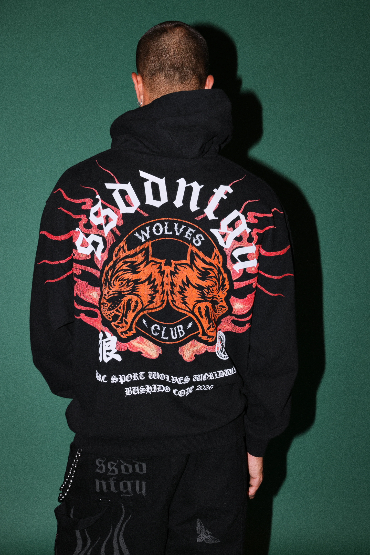 WOLVES CLUB ONI INFERNO PIERCE HOODIE IN BLACK