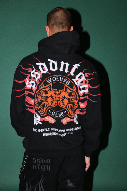WOLVES CLUB ONI INFERNO PIERCE HOODIE IN BLACK