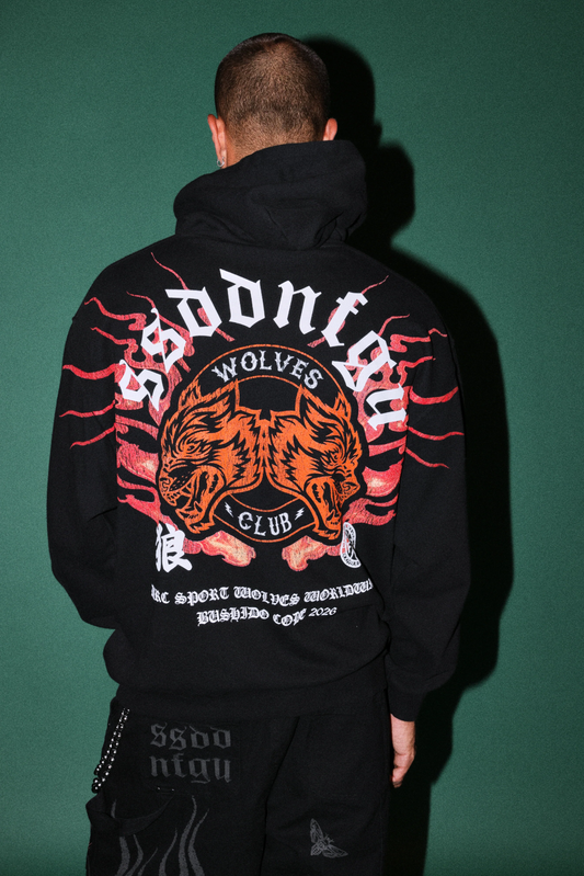 WOLVES CLUB ONI INFERNO PIERCE HOODIE IN BLACK