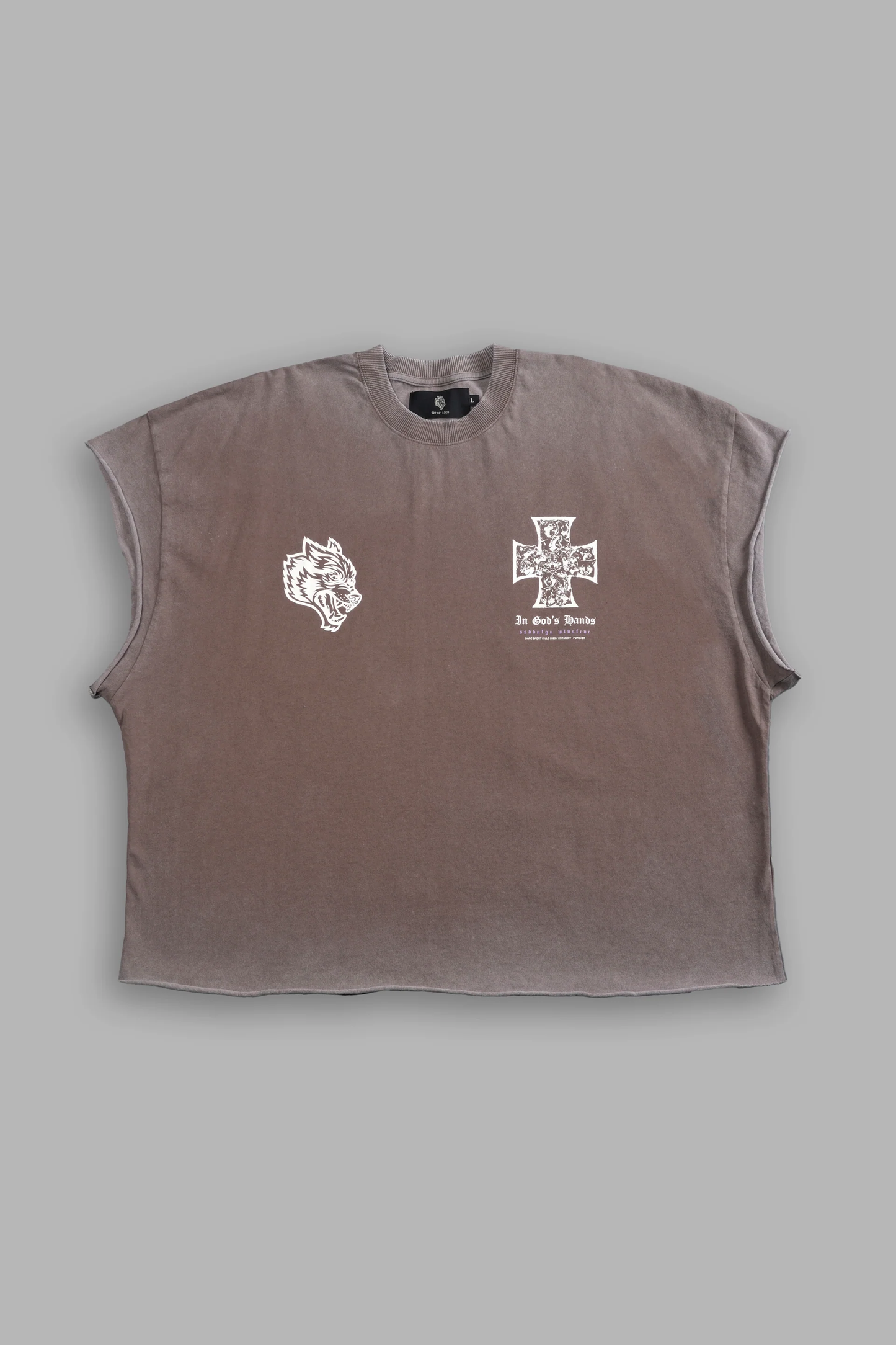 IRON WOLF PACK GRUNGE CUT-OFF TEE IN MOJAVE BROWN