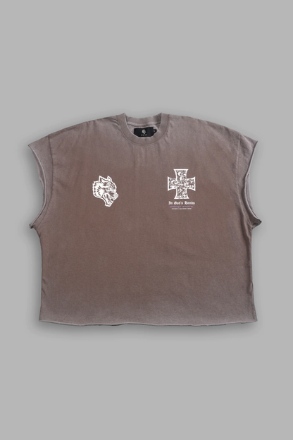 IRON WOLF PACK GRUNGE CUT-OFF TEE IN MOJAVE BROWN