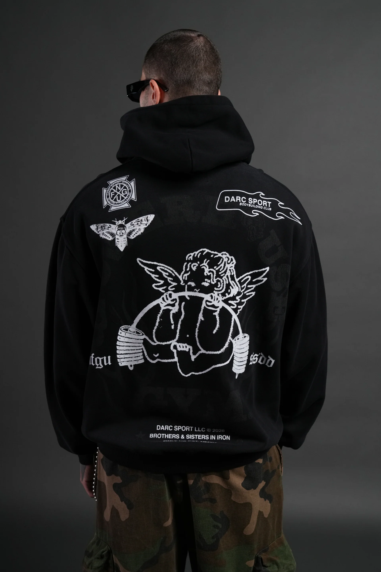 POWERHOUSE OF THE CHERUB UNISEX "PIERCE" HOODIE IN BLACK DRIFT WASH