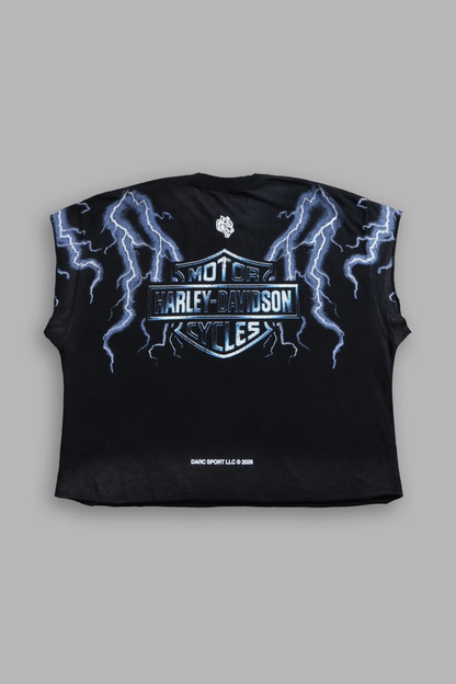 IRON LIGHTNING GRUNGE CUT-OFF TEE IN BLACK DRIFT WASH