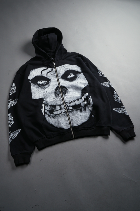 FIEND SKULL GRUNGE MOATIS ZIP HOODIE IN BLACK