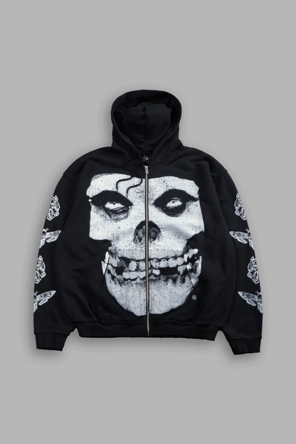 FIEND SKULL GRUNGE MOATIS ZIP HOODIE IN BLACK