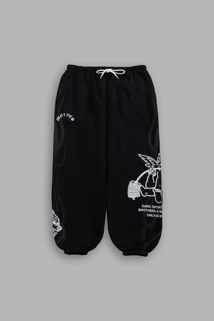 POWERHOUSE OF THE CHERUB UNISEX LIGHTWEIGHT LOUNGER SWEAT PANTS IN BLACK DRIFT WASH