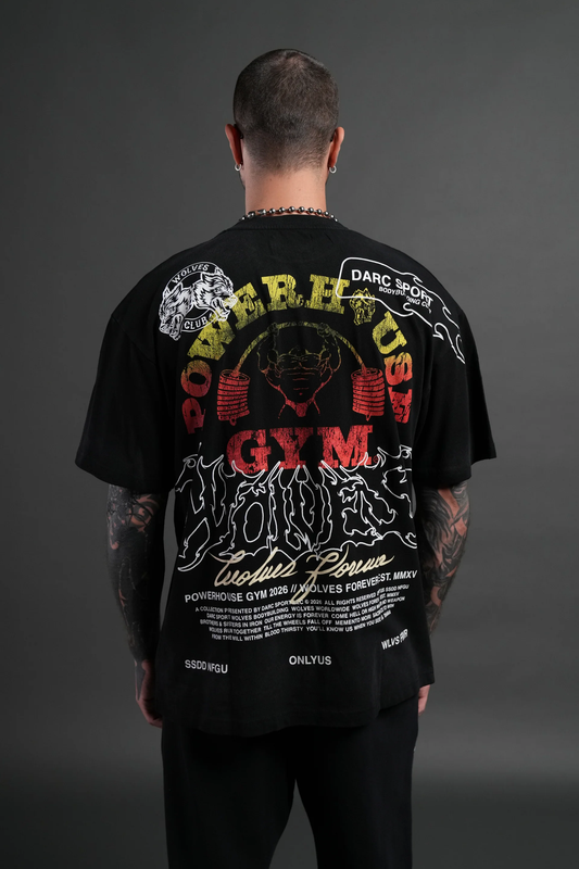 POWERHOUSE HESH PREMIUM OVERSIZED TEE IN BLACK DRIFT WASH