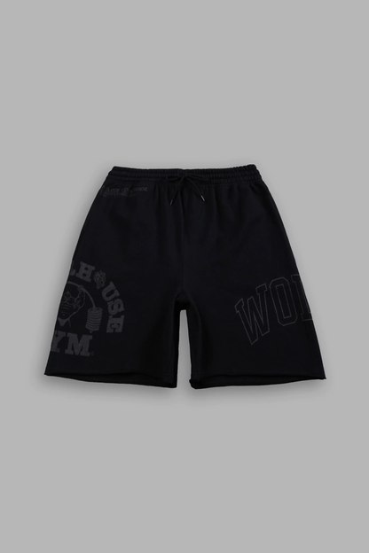 POWERHOUSE OF THE WOLVES GRUNGE BROCK SWEAT SHORTS IN BLACK