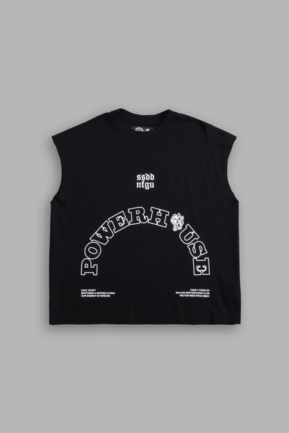 POWERHOUSE WOLVES PREMIUM "BOX CUT" MUSCLE TEE IN BLACK