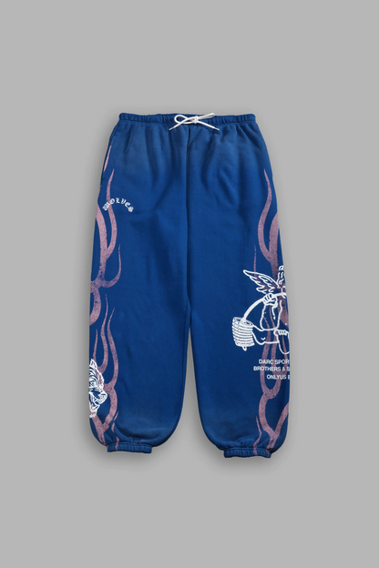 POWERHOUSE OF THE CHERUB UNISEX LIGHTWEIGHT LOUNGER SWEAT PANTS IN DARC COBALT DRIFT WASH
