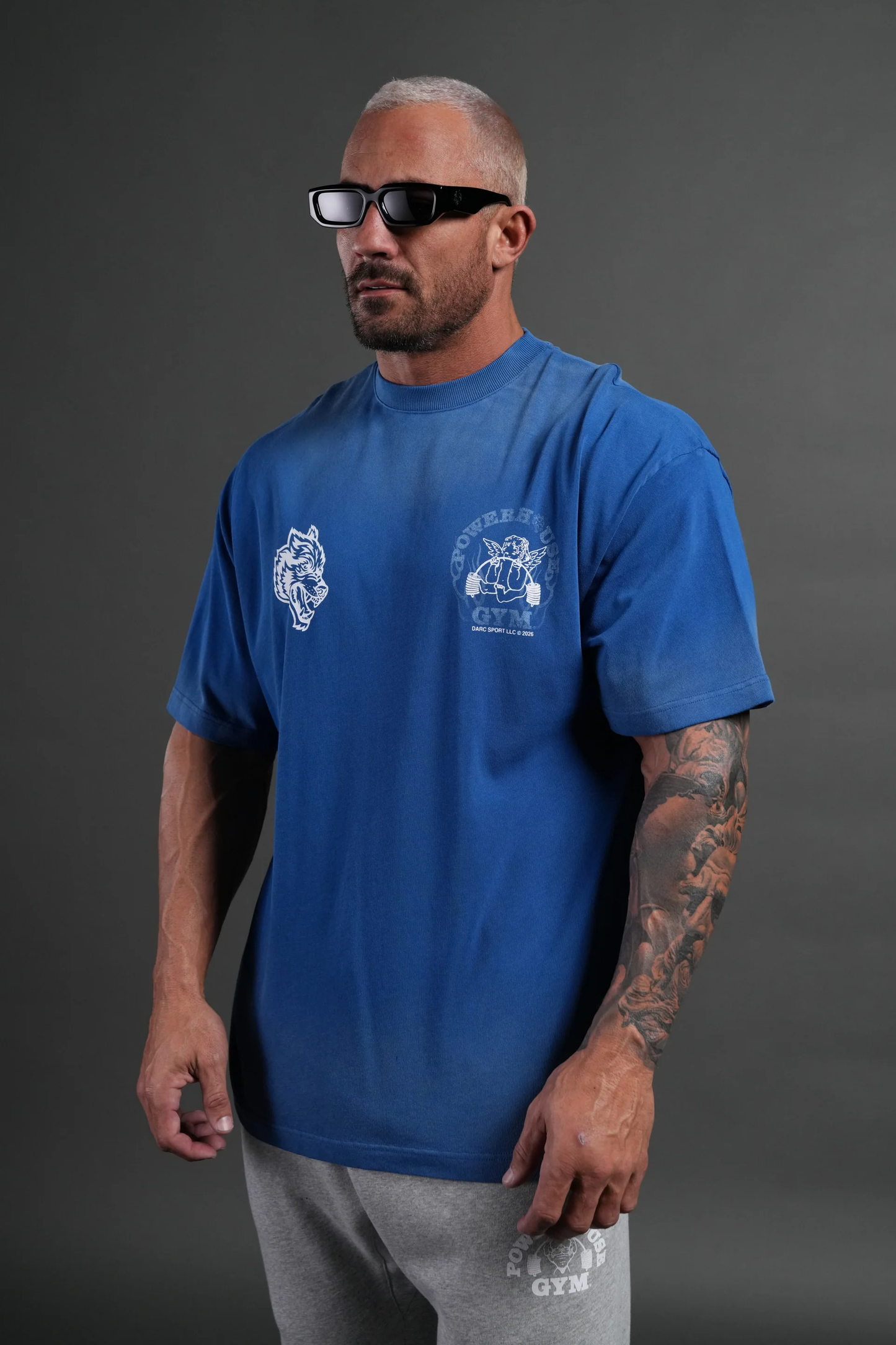 POWERHOUSE OF THE CHERUB UNISEX PREMIUM OVERSIZED TEE IN DARC COBALT DRIFT WASH