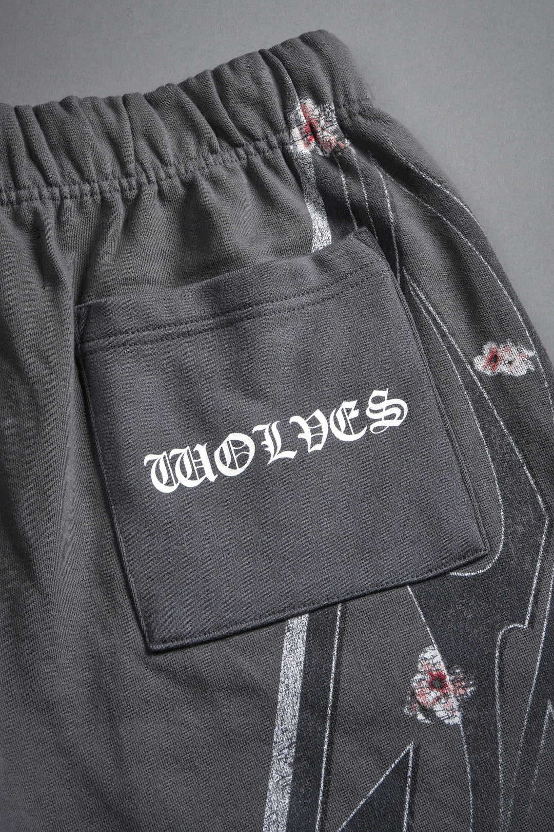 IRON SAKURA GRUNGE OVERSIZED RAW HEM POST LOUNGE SWEAT SHORTS IN SLATE GRAY