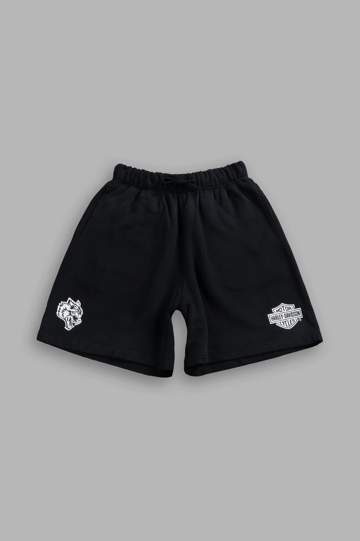 Harley-Davidson Wolves Oversized Post Lounge Sweat Shorts V2 in Black Drift Wash