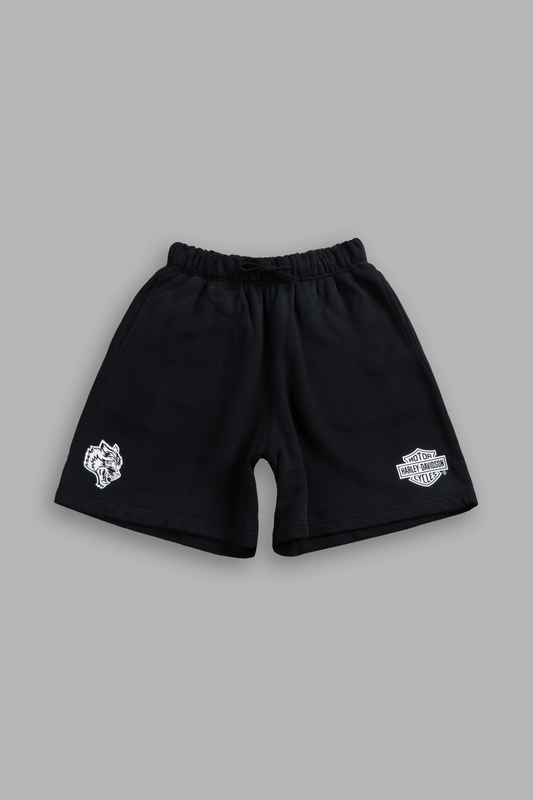 Harley-Davidson Wolves Oversized Post Lounge Sweat Shorts V2 in Black Drift Wash